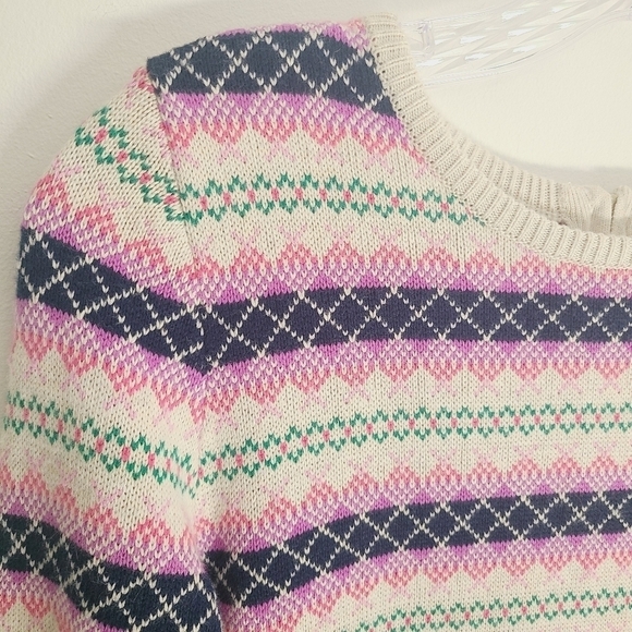 Talbots Petite | Women's Pink Fair Isle Back Zipper Cardigan Sweater (Size P) - Picture 6 of 15